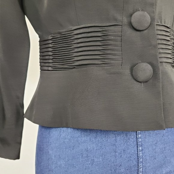 Vintage Black Button Up Pleated Waist Blazer Size S - Picture 4 of 12